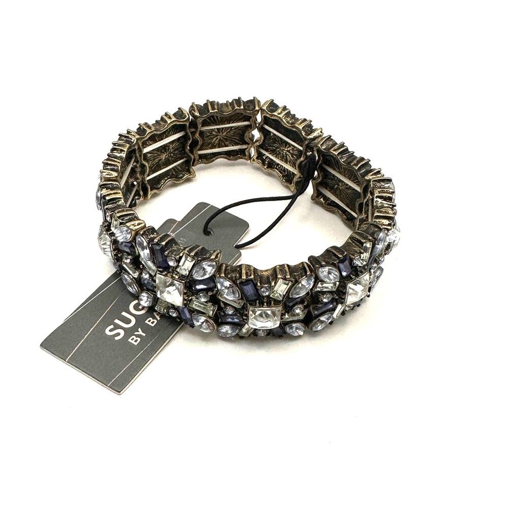 Sugarfix by Baublebar Stretch Bracelet NWT Blue White Gray CZ Rhinestone - Picture 7 of 7